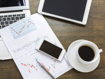 top view colorful business report cup coffee scaled
