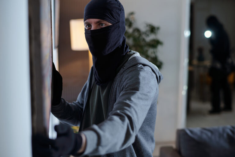 criminal wearing mask stealing painting home burglary